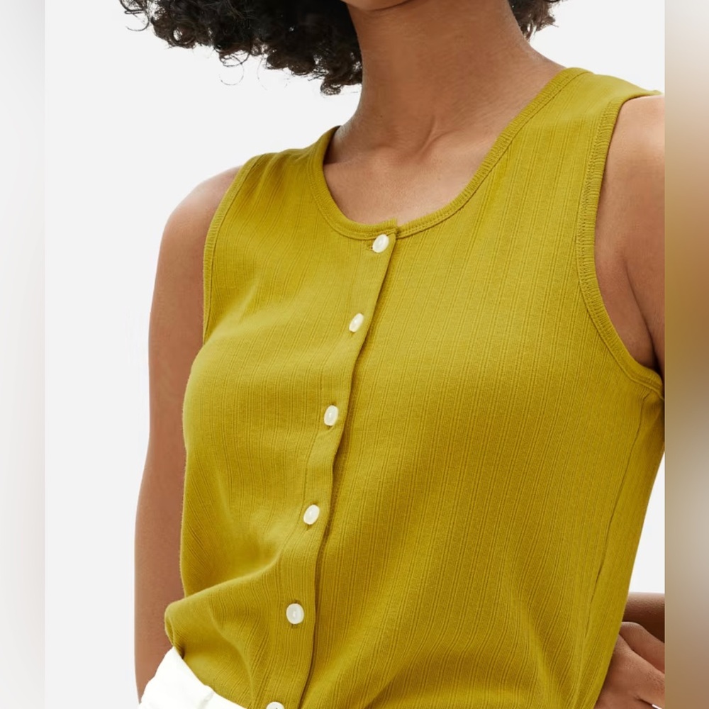 Everlane Olive Button-Front Rib Tank - Picture 2 of 9
